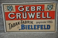 Altes Reklameschild Um 1910,Gebr. Grüwell Tabak-Fabrik,Bielefeld,Tabak,Raucher