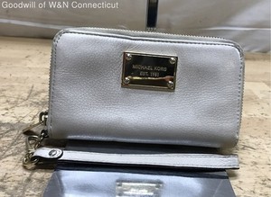 Michael Kors Tan Pebble Leather Zip Around Continental Wristlet Wallet Gold