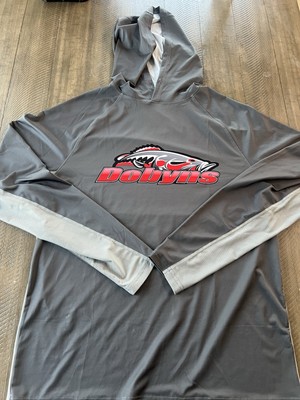Dobyns Rods Fishing Hoody Sunshirt Gray Red Men s Large Champion Xtasy Sierra