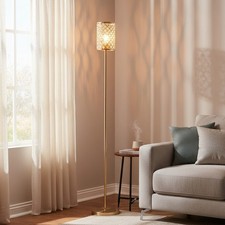 Image of Elegant Floor Lamp Light Free Standing Metal Crystal Lampshade Home Lighting