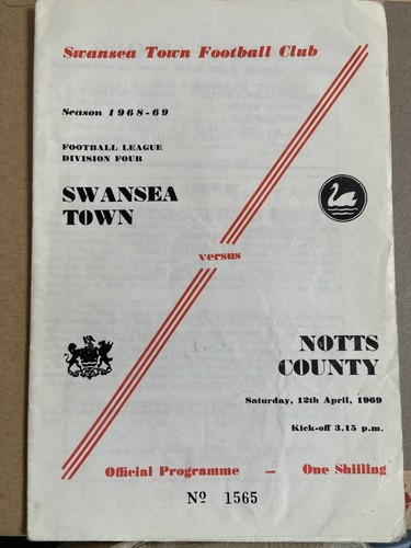 Swansea Town V Notts County, 12th April 1969, Excellent Cond (FREE POSTAGE)