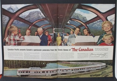 Canadian Pacific ''The Canadian'' Scenic Domes 2 page magazine ad 1956