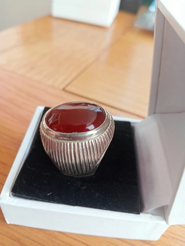 YEMENI Men AQEEQ Ring Islamic Hakik Agate Yemen SILVER خاتم عقيق يمني سليمانى - Image 3 of 4