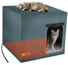 Large Heated Cat House for Outside Winter, 100 Waterproof Outdoor Cat House