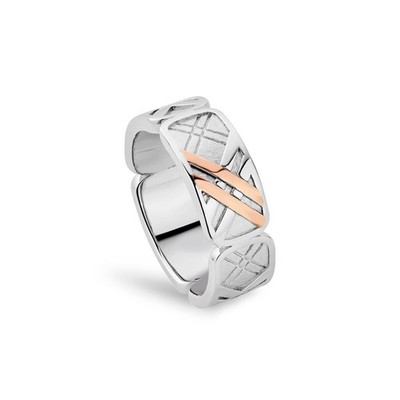 Clogau walisisches Silber & 9 kt Rotgold walisisches Tartan Ring Größe O New Wales Sterlingsilber