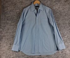 Canali Shirt Mens 43/17 Cotton striped blue/white Made In Italy Long Sleeve