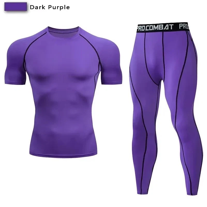 2PCS Men Compression Sportswear Suit Yoga Jogging Fitness Tracksuit Gym Fun Gift - Image 2 of 4
