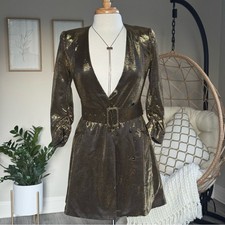 Zara Women’s Metallic Gold Belted Dress Coat Size XS