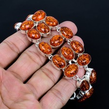 Bracciale regalo pietra preziosa ovale argento sterling 925 ambra baltica gialla 8" AAB 1227