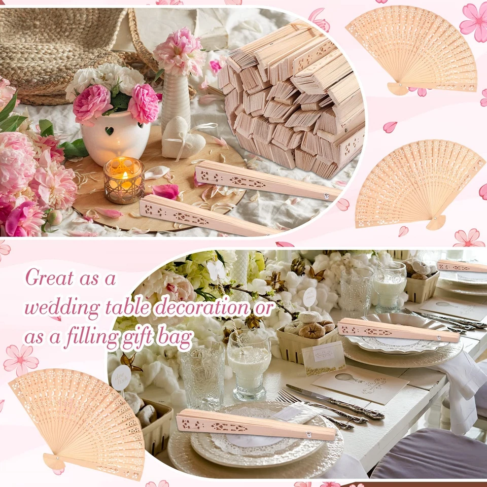 100 Piezas Ventiladores de Mano de Madera con 100 Piezas Bolsas de Regalo de Organza Ventiladores de Boda Madera F... Foto 4 de 4