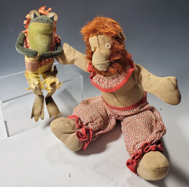 1960's  Dakin DREAM PETS  Calypso Joe FROG with BONGO DRUM Plush  and ORANGUTAN 