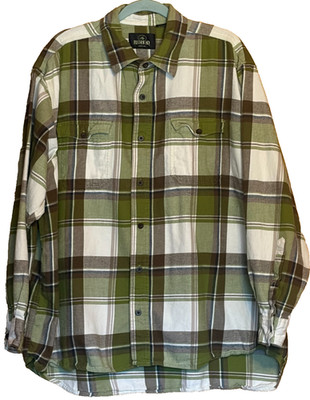 REDHEAD MENS 2XL BUTTON UP FLANNEL SHIRT GREEN / BROWN CHEST POCKETS