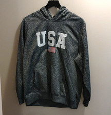 Ranger Men's Gray Polyester Fleece Pullover Hoodie USA Flag Embroidered XL