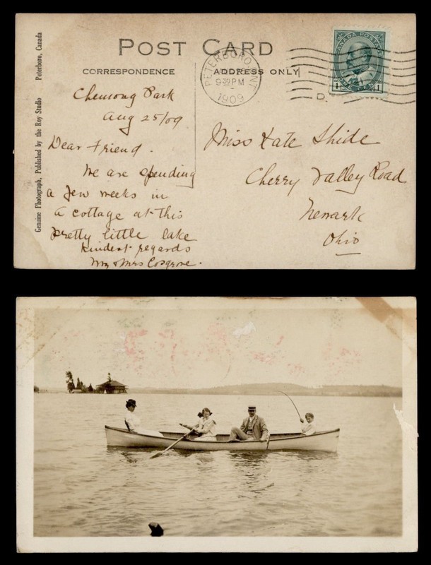 DR WHO 1909 CANADA PETERBORO ONT FISHING POSTCARD RPPC TO USA R82155