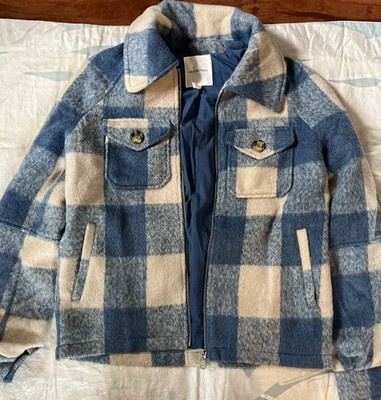 Avec Les Filles Anthropologie Buffalo Check Sherpa Cozy Blue Zip Up Jacket XS