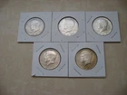 1964 Kennedy Half Dollar - 5 coins - 90% Silver Circulated condition