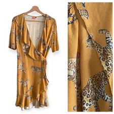 FARM Rio Mustard Yellow Leopard Print Mini Wrap Dress Large