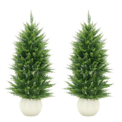 2 Pack 4ft Artificial Cedar Topiary Tree Faux Plant UV Home Decor In/Outdoor