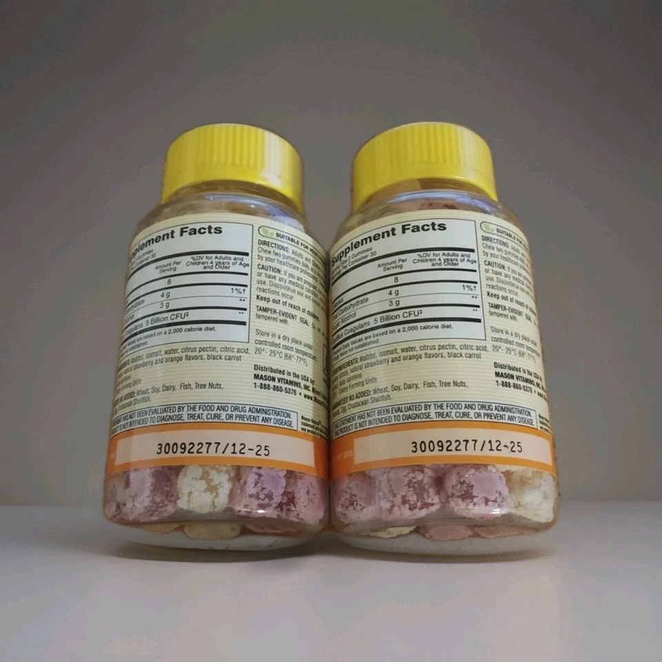 Pack de 2 gomitas naturales Mason SIN AZÚCAR para cuerpo, cabello, piel y uñas 60ct. Exp-12/25 Foto 4 de 4