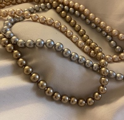 Vintage 1928 Jewelry Co Faux Pearl Necklace Lot 3 Strands Blue Pink Bronze Tone