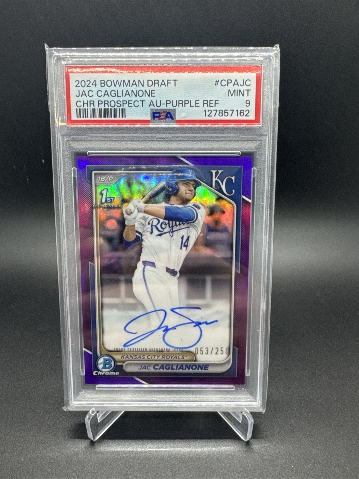 2024 Bowman Draft Jac Caglianone Chrome Auto Purple Refractor 1st /250 PSA 9