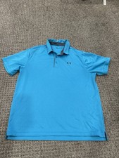 Under Armour Polo Shirt Mens XL Blue Short Sleeve Heat Gear Golf Loose Fit