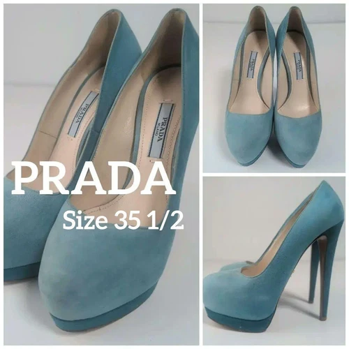 Escarpins PRADA talon daim bleu clair EU35,5/US5,5 authentiques du Japon