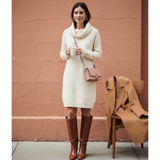 Anthropologie Sonoran Sweater Dress in Ivory | Women Size L | Cowl Neck