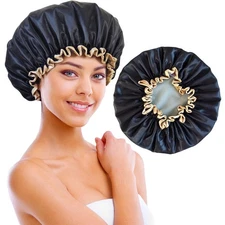 Shower Cap Reusable Waterproof, Large Shower Cap for Women, Shower Caps for Brai