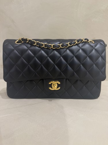Chanel Classic Double Flap Medium Bag Black Lambskin Leather Gold Hard Ware