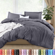 Duvet Cover Queen, 3 Piece Cotton like Polyester with Zipper Closure, Grey