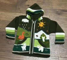 Handmade Peruvian Sweater Hooded Animal Knit Colorful Youth Size