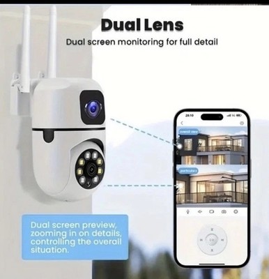 Security Camera Dual Lens Outdoor& Indoor,WiFi,Motion Detection 2Way Talk Excell