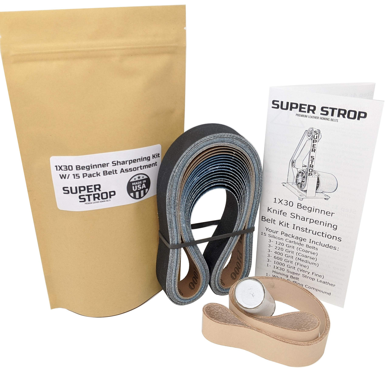 1X30 Beginner Knife Sharpening Kit with 15-Piece Sanding Belt Assortment