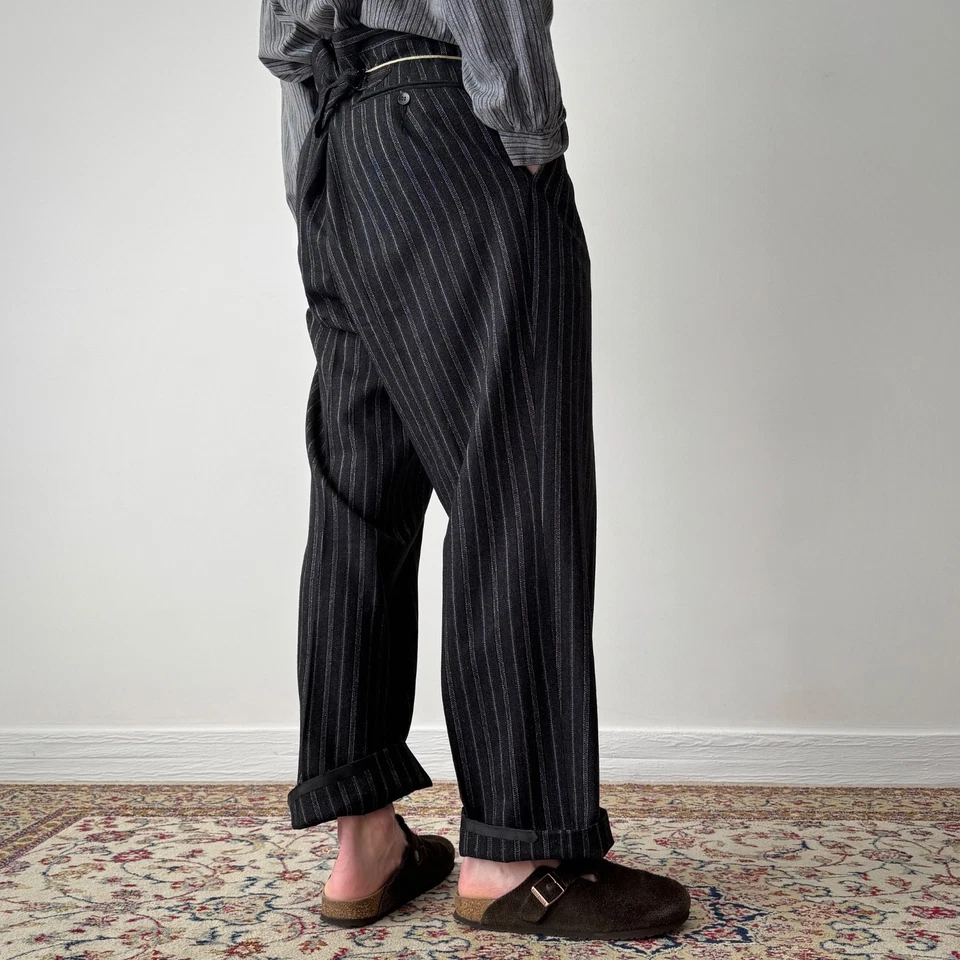 1930s Vintage European Morning Fishtail Suspender Buckle Back Striped Trousers - Image 3 of 4