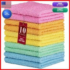 DecorRack 100 Cotton Washcloths 12x12 In, Assorted Colors 10 Pack 