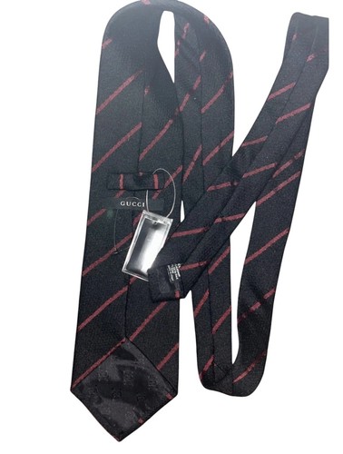 Cravatta Gucci nera bordeaux righe 60% cashmere 40% seta Repp Italia lusso 4" - Foto 3 di 5