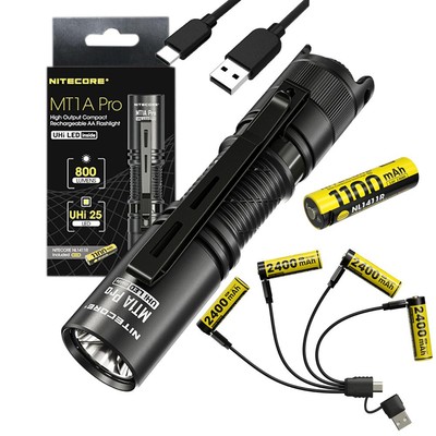 NITECORE MT1A Pro 800 Lumens Rechargeable AA Flashlight + 4x NH2400 USB-C Rechar