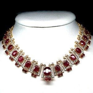 Authentic Handmade 925 Silver Red Ruby Zircon Necklace 16.5 in 18K Gold Plated