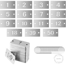 50 Pcs Hollowed Stainless Steel Number Tags Metal Numbered Number Key ID Tags