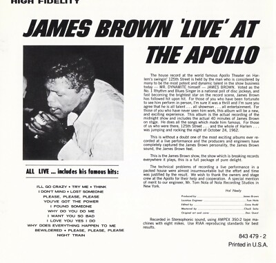 JAMES BROWN LIVE AT THE APOLLO HARLEM - 1962/1990 US AMPEX PRESS CD MINT STAR-TIME