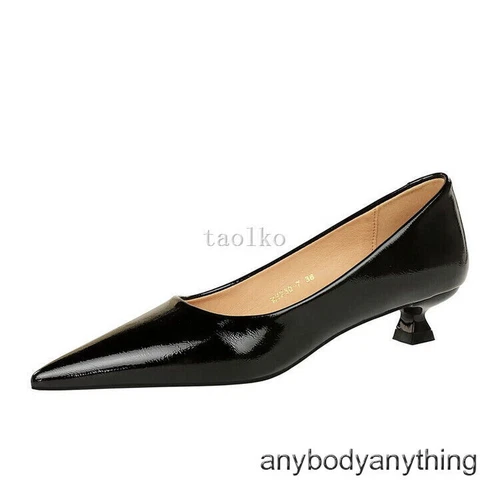 Scarpe da donna 3,5 cm tacco medio gattino punta decolte OL donna festa nuove - Foto 7 di 29