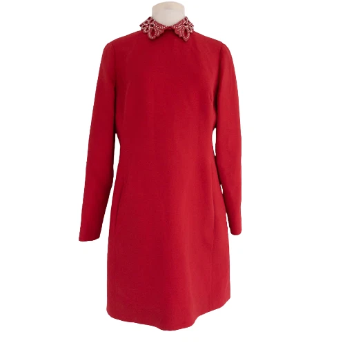 Mini abito rosso Valentino in pelle con colletto A Line