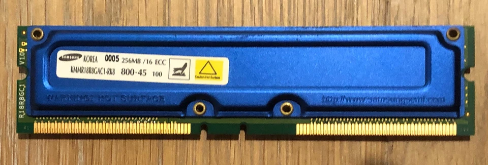 Pair of (2) Samsung KMMR18R8GAC1-RK8 ABL 256MB 184p PC800-45 16d ECC RDRAM RIMM - Image 3 of 4