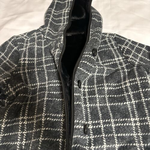 Ike Behar Women's Plush Lined Charcoal Gray Grid Button Front Jacket Coat Size L - Picture 3 of 23