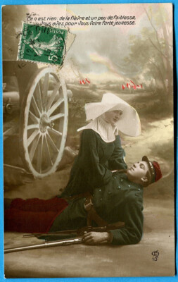 Old postcard Patriotic: It's nothing, fever and a little weakness... / 1915