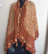 Beautiful Bandhini Crushed Silk Indian  Scarf NWOT Burnt Orange Gold