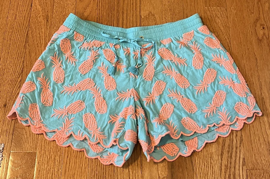 LILLY PULITZER BayBreeze embroidered pineapple shorts seaside aqua