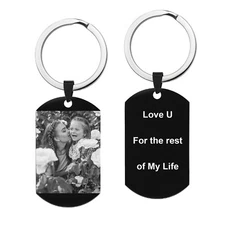 Queenberry Personalized Photo/Text Engraved Tag Key Chain Keepsafe for Men Women