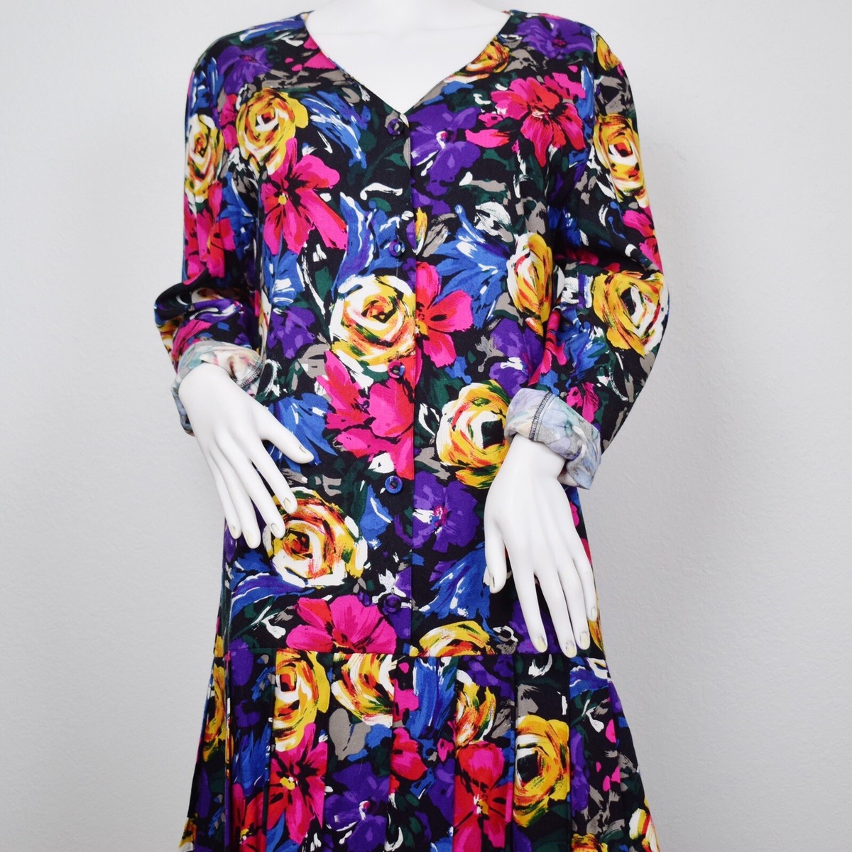 vintage express dress Women Size M Multicolored Longsleeves Vintage 1990s 90s Purple Rose